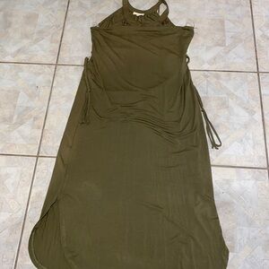 D womens Dept222 solid green sleeveless stretch belted long dress size PL.  NWT